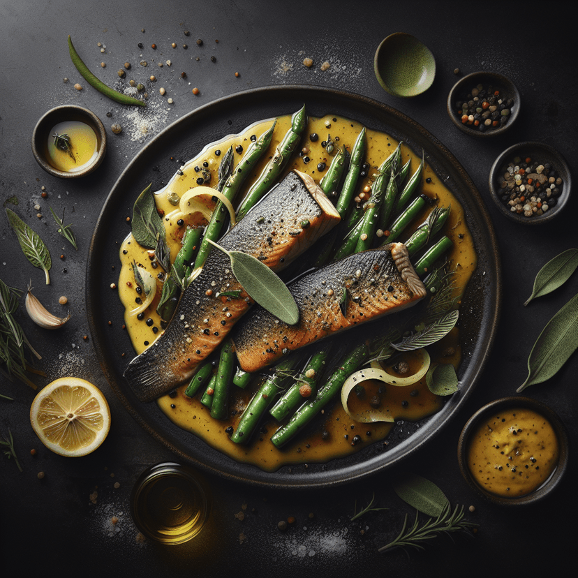 Filets de Truite aux Haricots Verts et Sauce à la Sauge et Moutarde à l'Ancienne