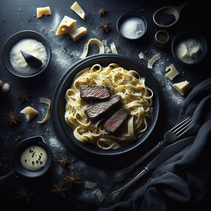 Tagliatelles à la Carbonara avec Steak de Bœuf