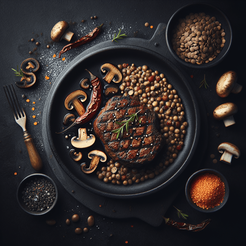 Steak Vegan aux Champignons et Lentilles