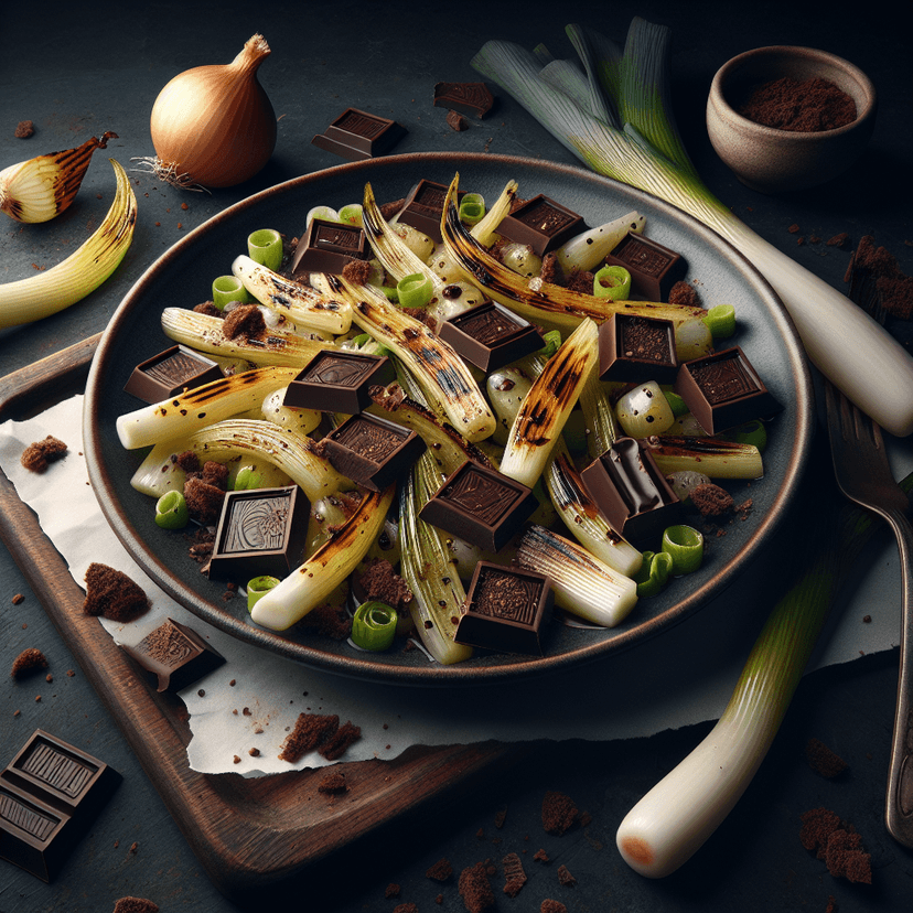 Salade tiède de poireaux grillés et chocolat
