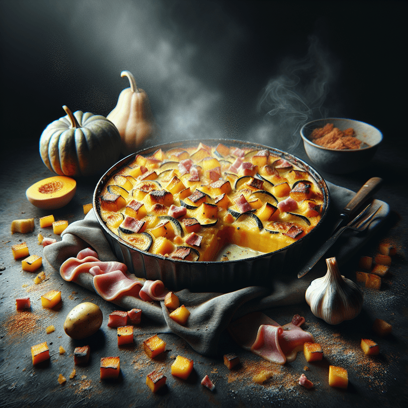 Gratin de Courge et Pommes de Terre avec Dés de Jambon
