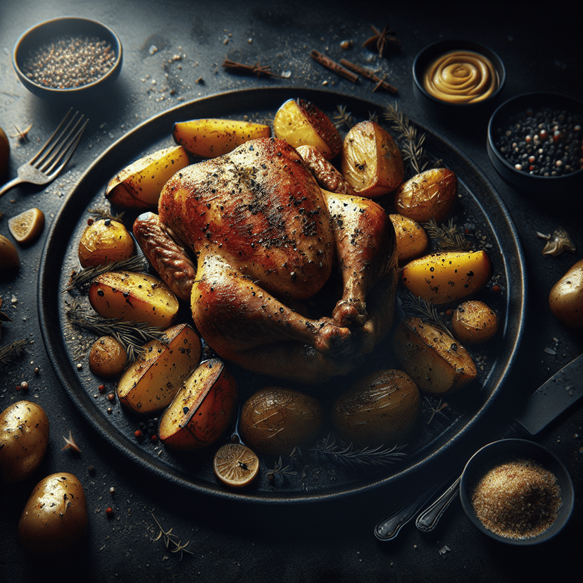 Poulet à la moutarde et pommes de terre rôties