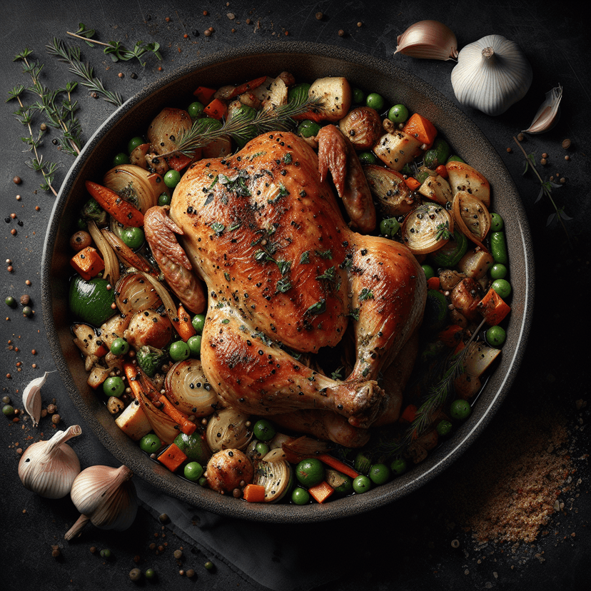 Poulet Rôti aux Légumes et Herbes Aromatiques