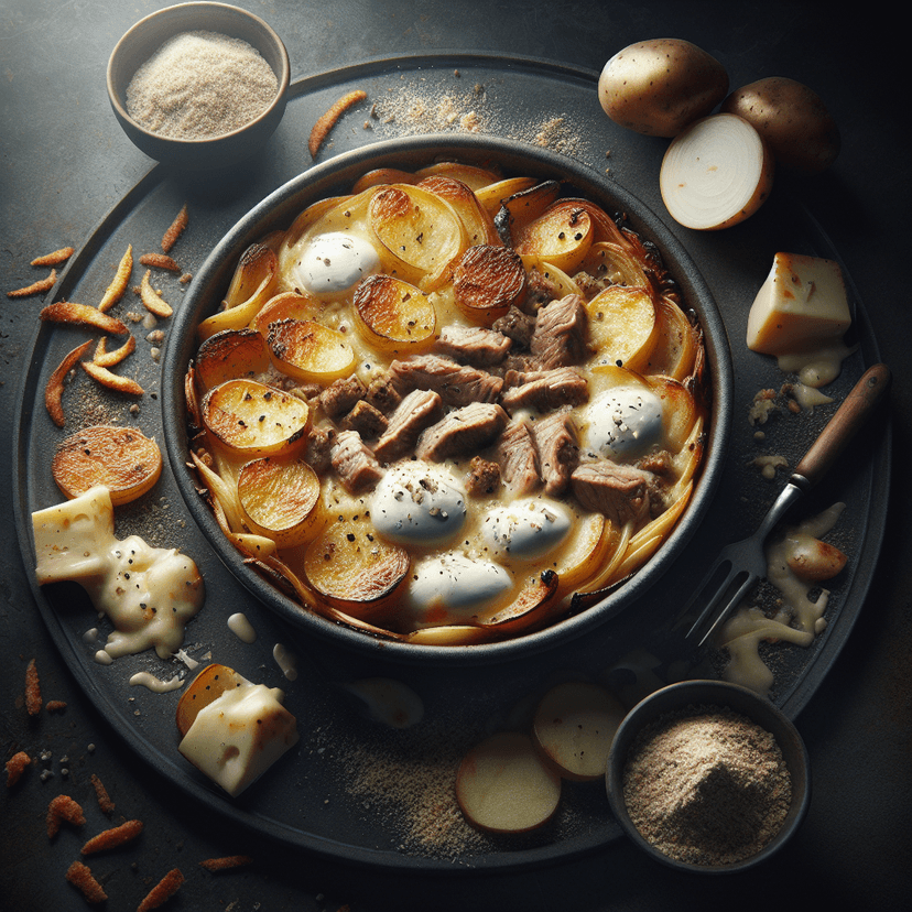 Gratin de Pommes de Terre, Viande et Mozzarella