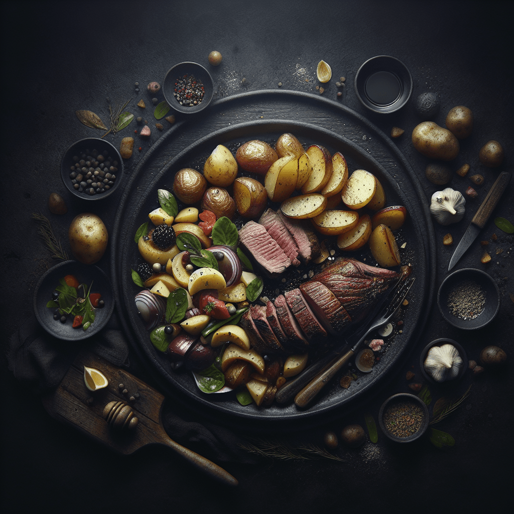 Patates au Four, Salade et Tranche de Gigot à la Poêle