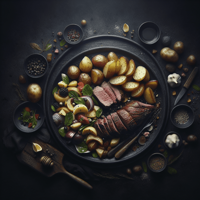 Patates au Four, Salade et Tranche de Gigot à la Poêle