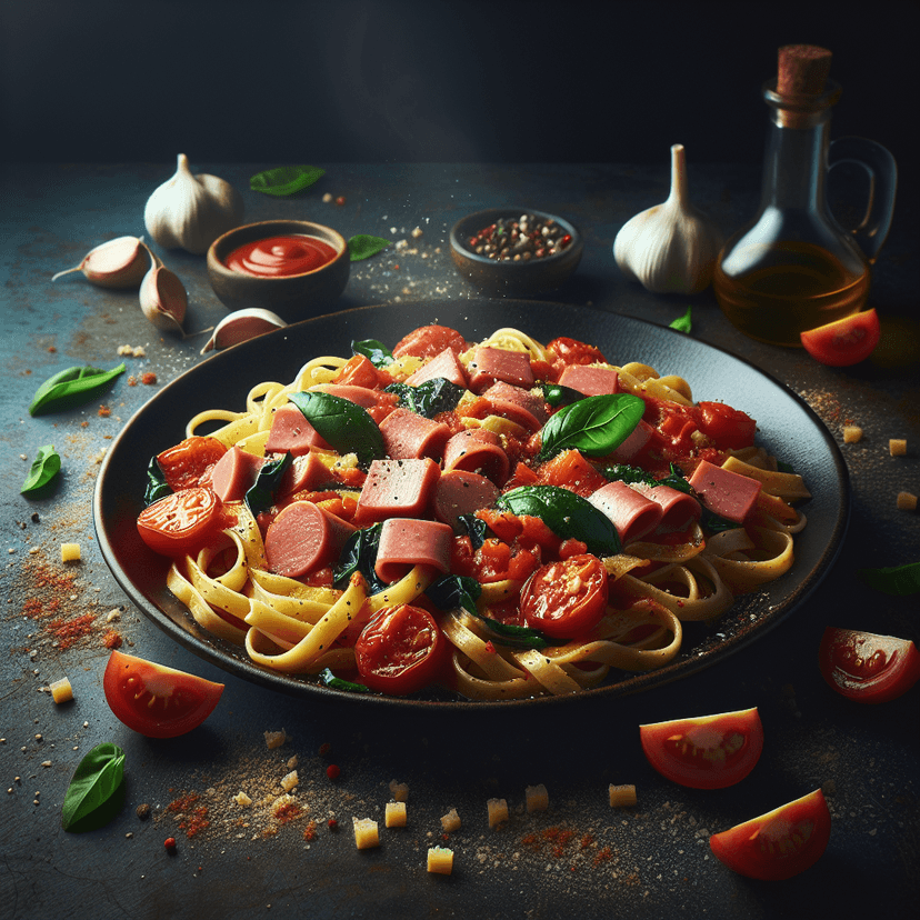 Pâtes à la sauce tomate et jambon végétal