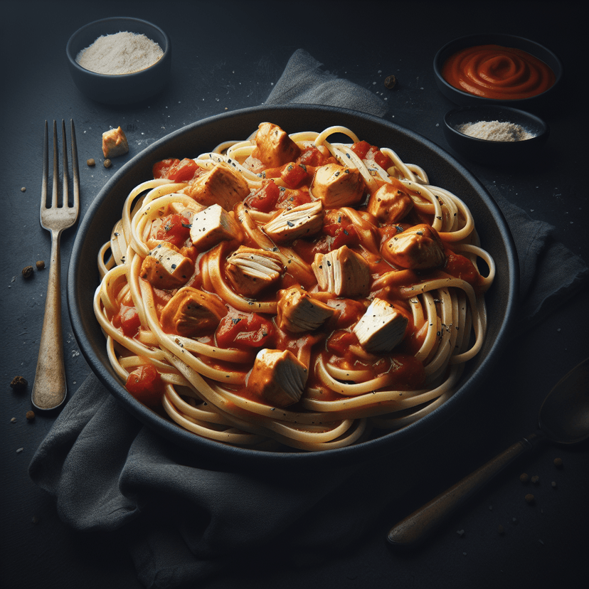 Pâtes au Poulet et Sauce Tomate Crémeuse