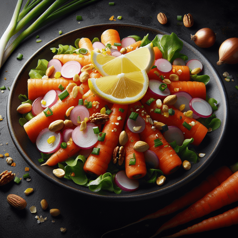 Salade de carottes et échalotes au citron et fruits à coque