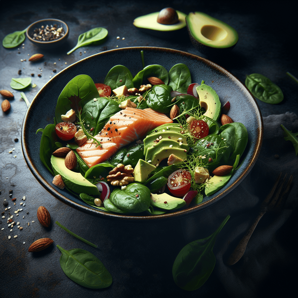Salade de Saumon et Épinards avec Avocat et Noix