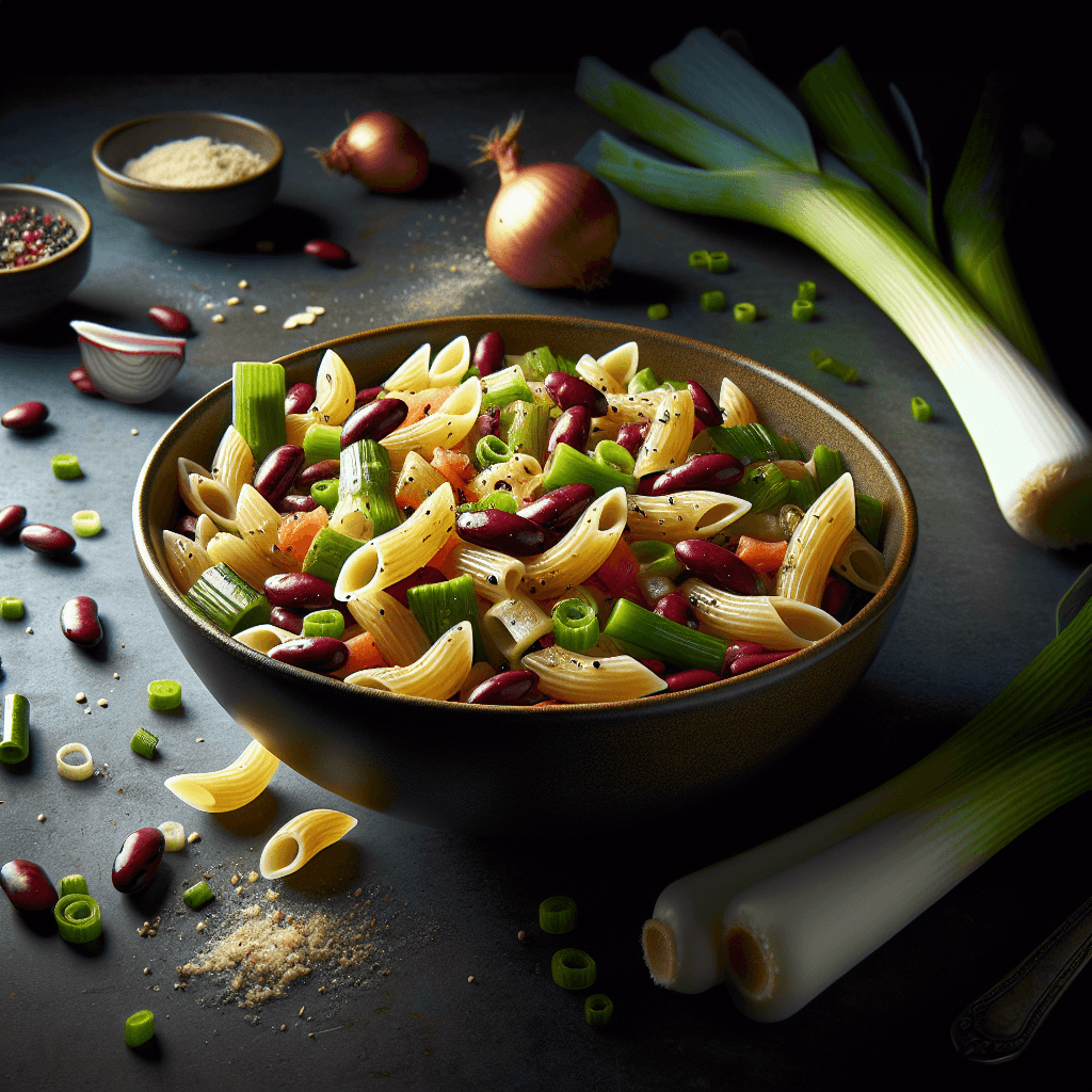 Salade tiède de coquillettes aux poireaux et haricots rouges