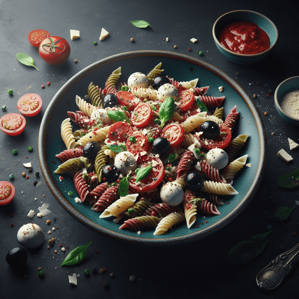 Salade de Pâtes au Pesto Rosso avec Mozzarella et Olives Noires