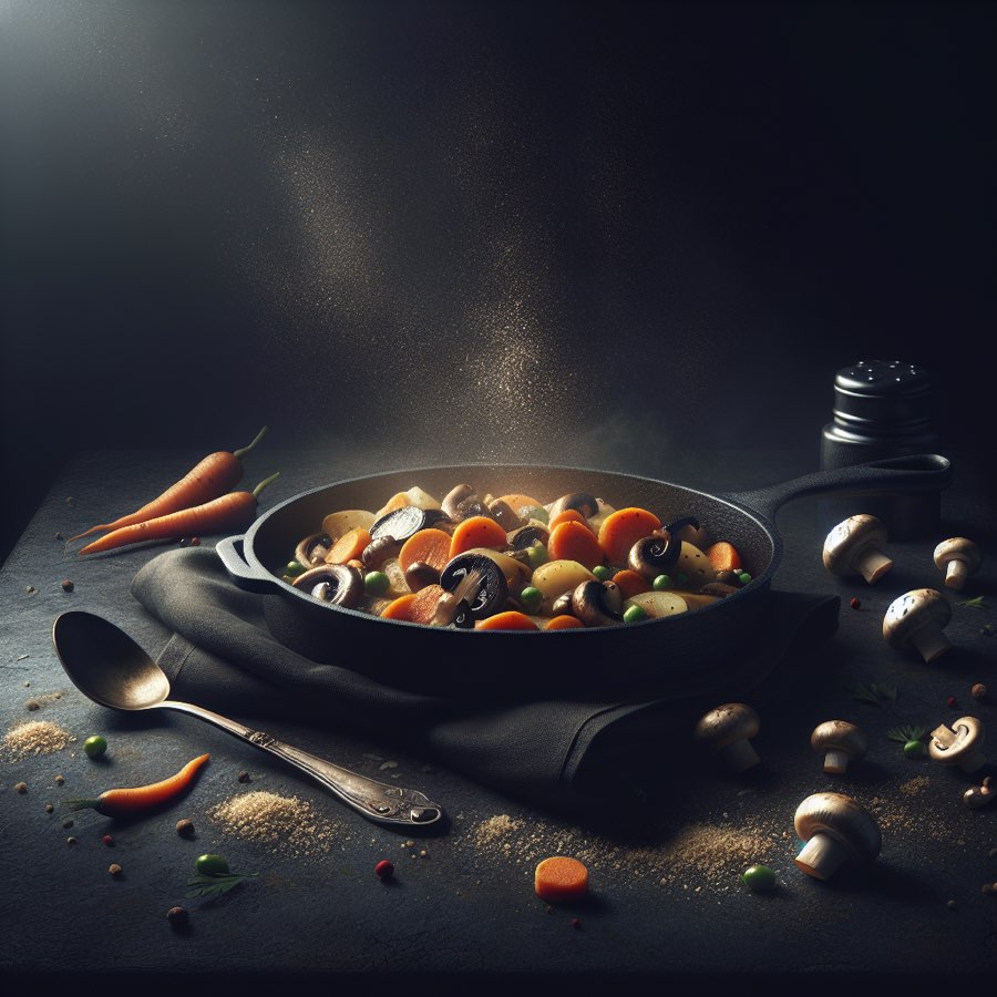 Poêlée de Carottes, Champignons et Knackis à la Crème