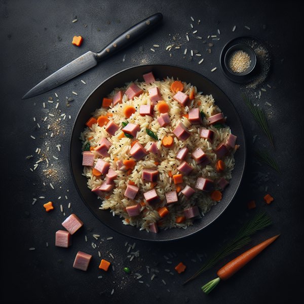 Riz sauté au jambon et carottes