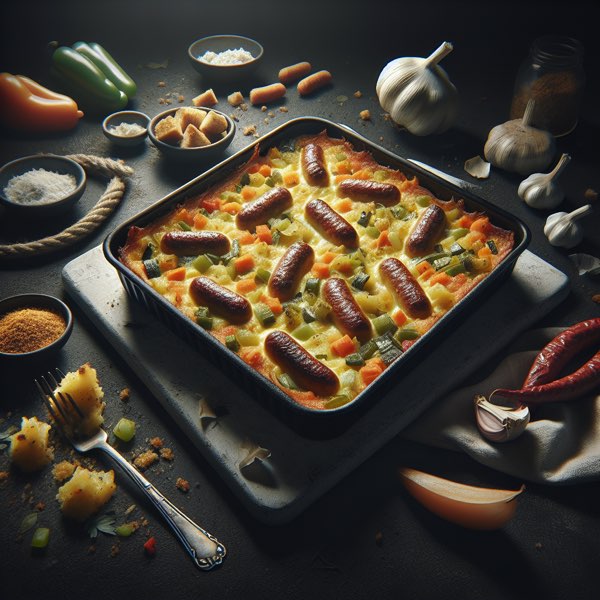 Gratin de pâtes aux merguez et légumes farcis