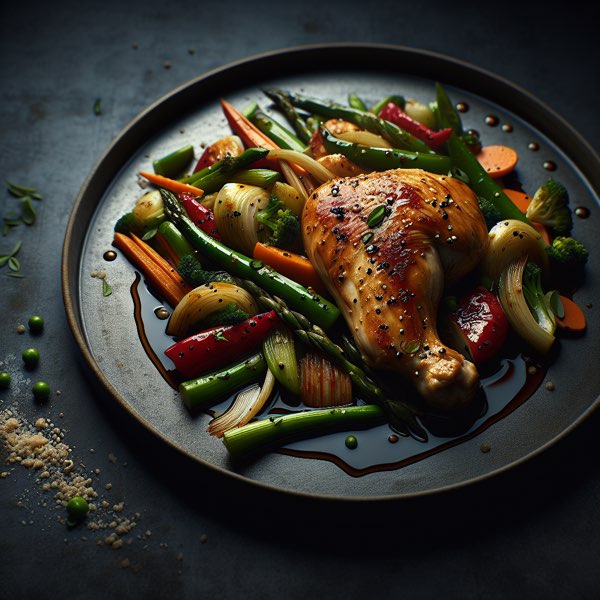 Poulet aux légumes sautés à la sauce soja
